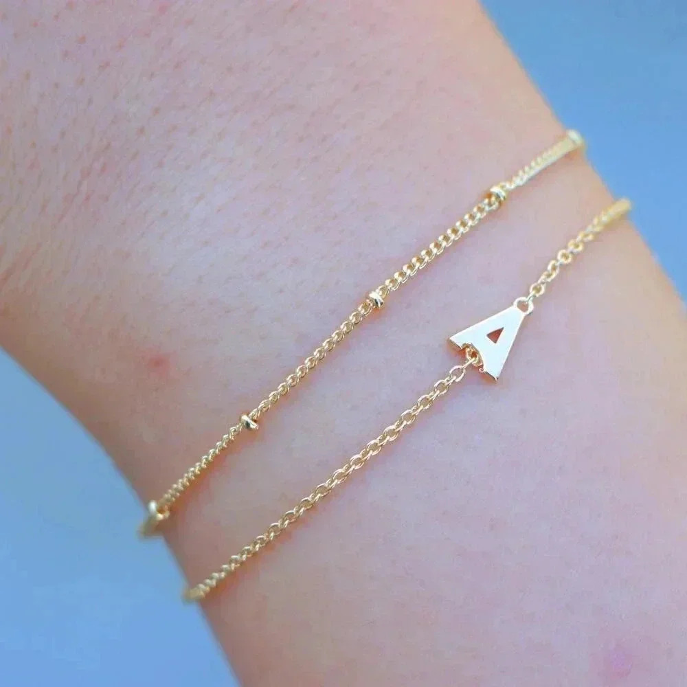 💛LIMITED EDITION!! Letter A-Z Initial Gold Bracelet 2 Layered Chain, ELDM22188 - Picture 5 of 13